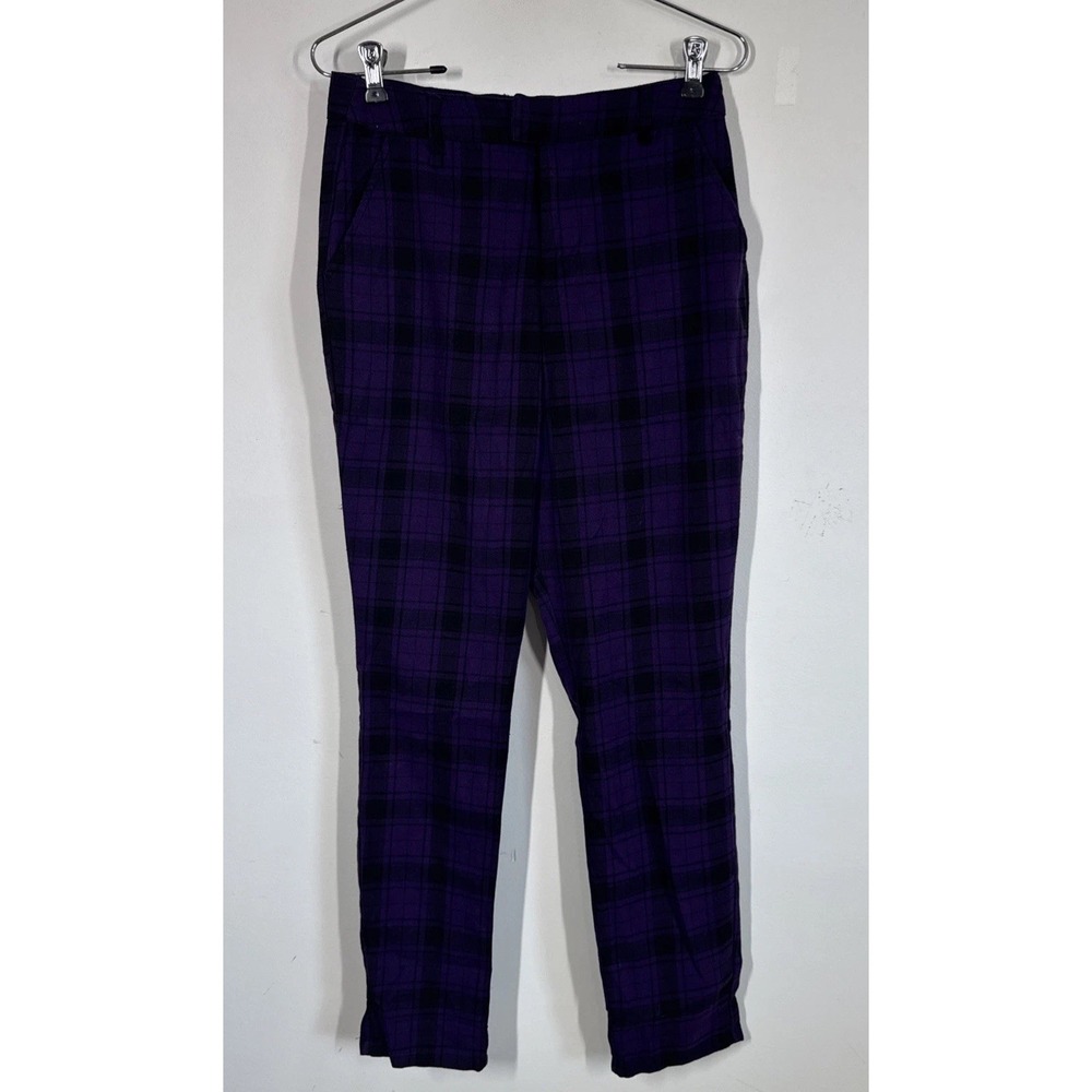 Hot Topic Vibrant Purple Plaid Ankle Pants Women's S Goth Emo Cosplay Streetwear